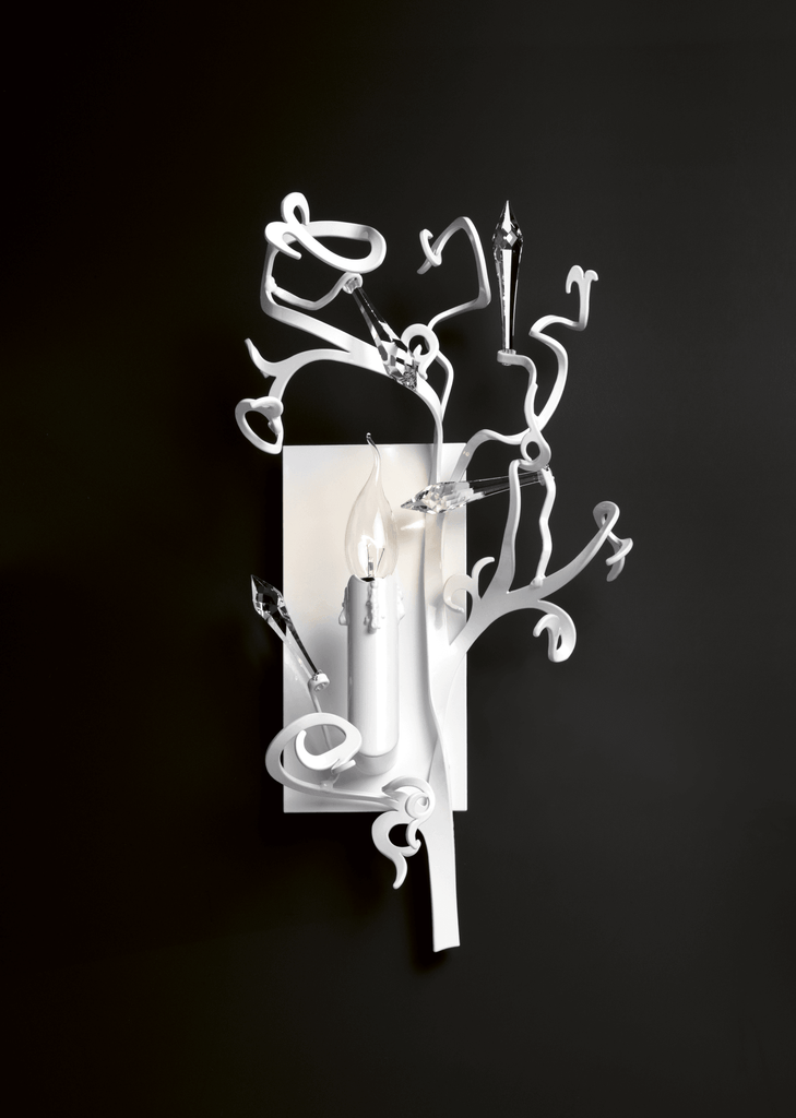 Icy Lady Wall Lamp with candle-style light fixture and ornate crystal accents