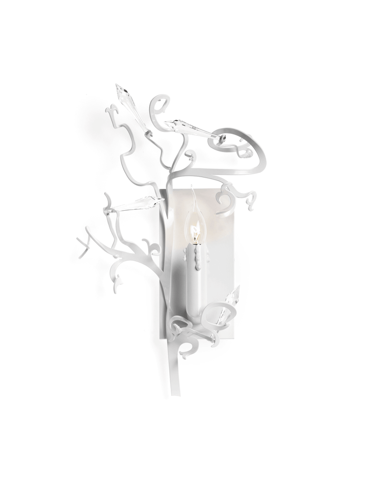 Icy Lady Wall Lamp featuring white metal branch design with candle-style light