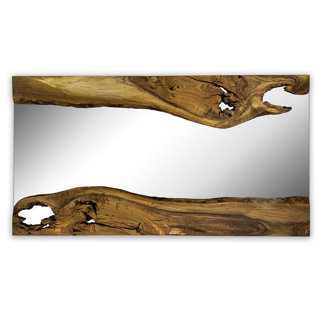 Isora Mirror with rectangular design and natural live edge teak wood frame