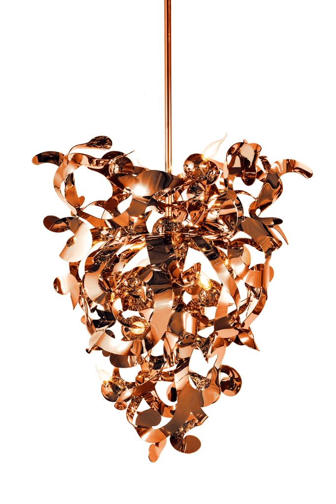Modern copper-colored Kelp Chandelier Conical with wavy abstract design for stylish lighting