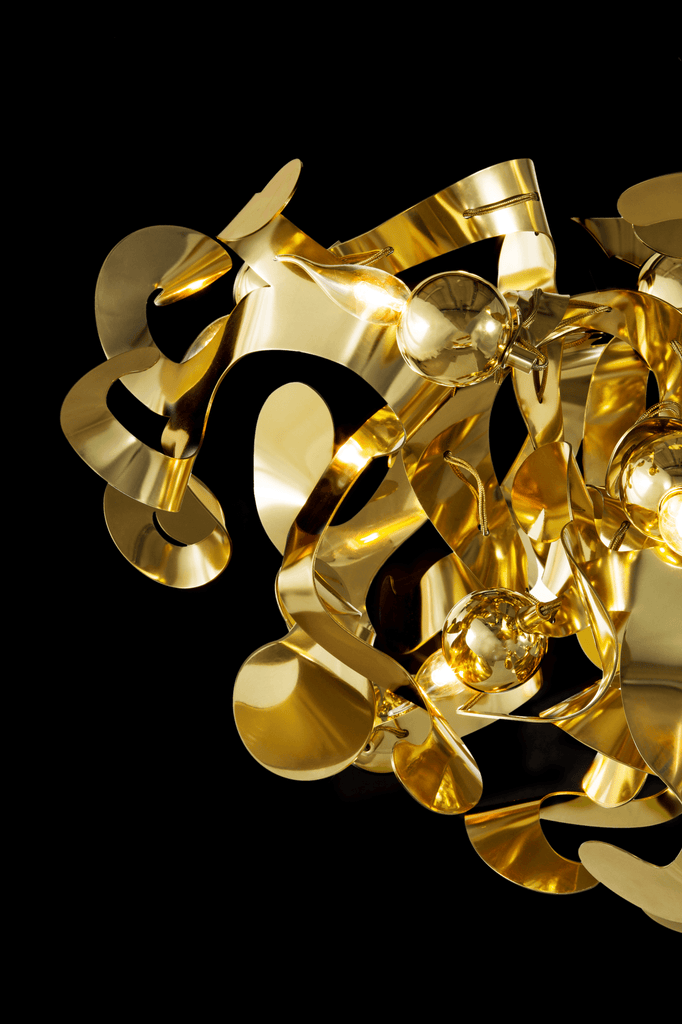 Shimmering golden abstract sculpture from Kelp Chandelier Round chandelier round collection
