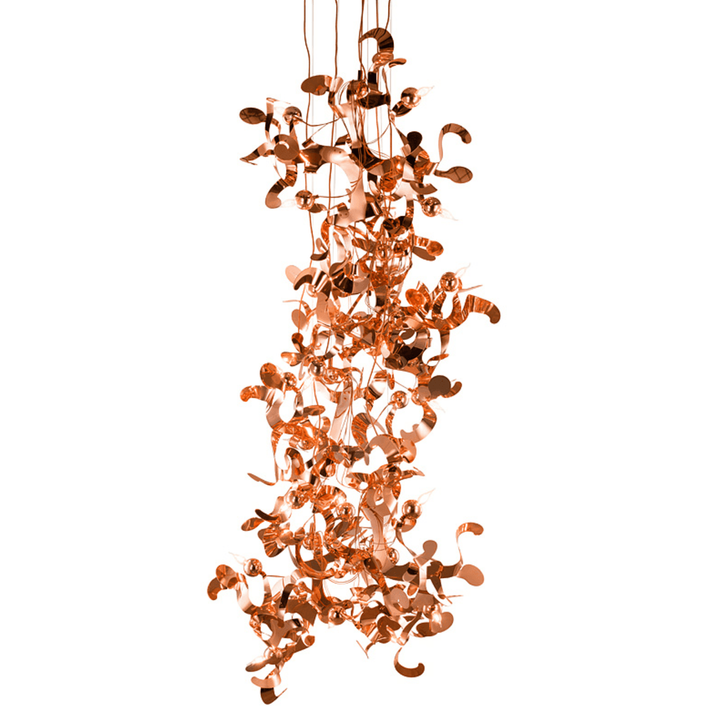 Kelp Element Hanging Lamp with flowing copper-colored organic-shaped chandelier design
