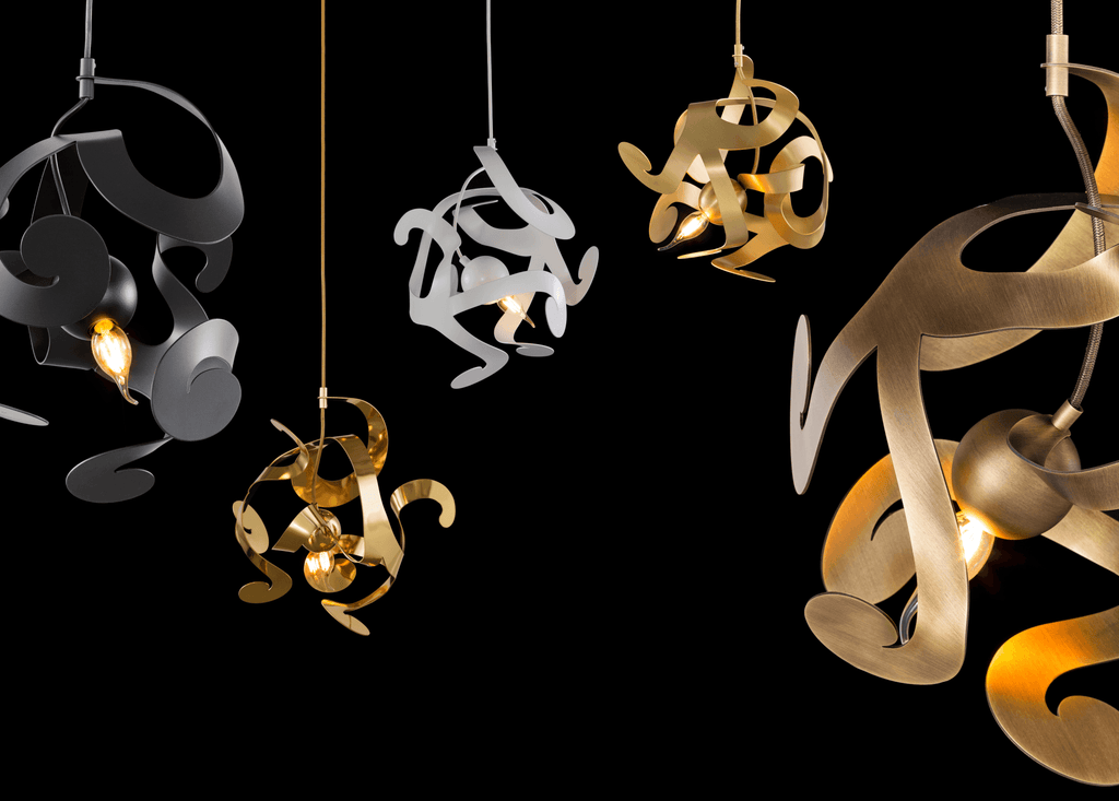 Kelp Element Hanging Lamp collection with modern metallic pendant light fixtures
