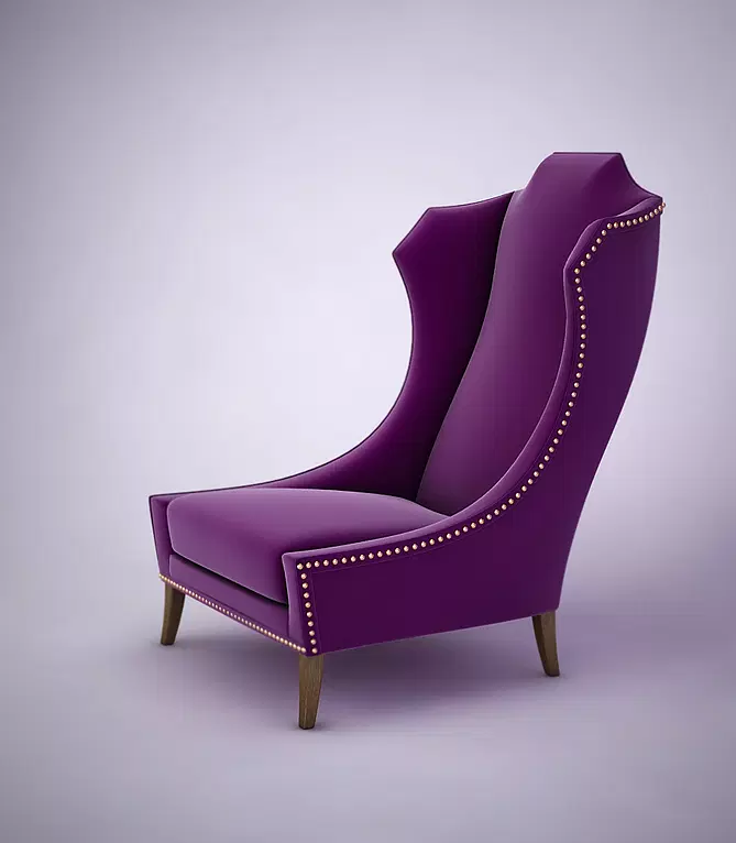 Purple velvet wingback chair with stud detailing in the Lhermatique Chair collection