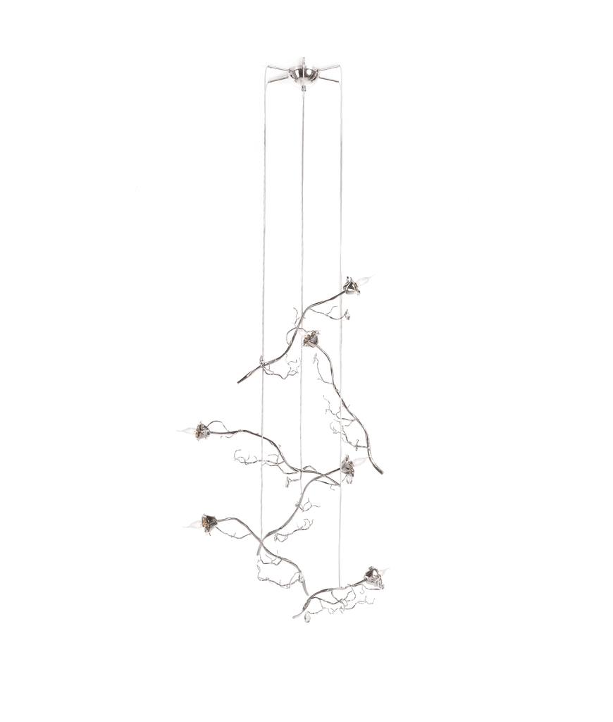 La Vie En Rosa Single Light Rose pendant chandelier with branching silver-toned arms