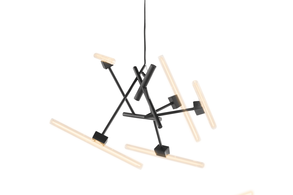 Linea Element modern black chandelier with multiple linear light sources for stylish lighting