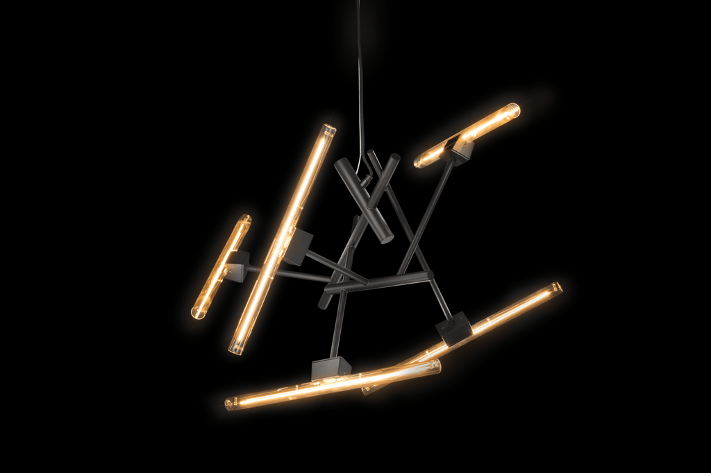 Linea Element modern multi-arm chandelier with exposed tubular Edison bulbs for stylish lighting