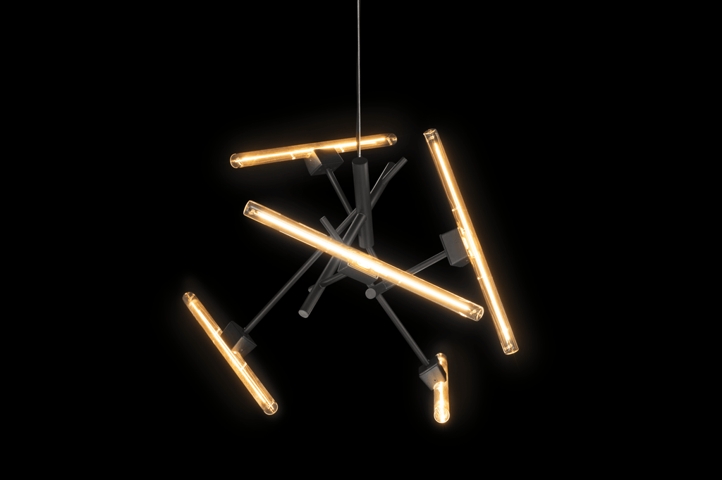 Linea Element modern chandelier with glowing tubular bulbs for stylish home lighting