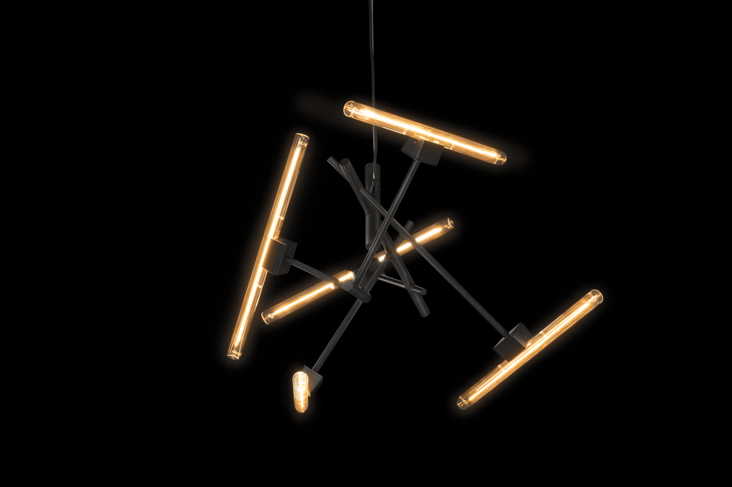 Linea Element contemporary black chandelier with exposed Edison-style bulbs for modern decor