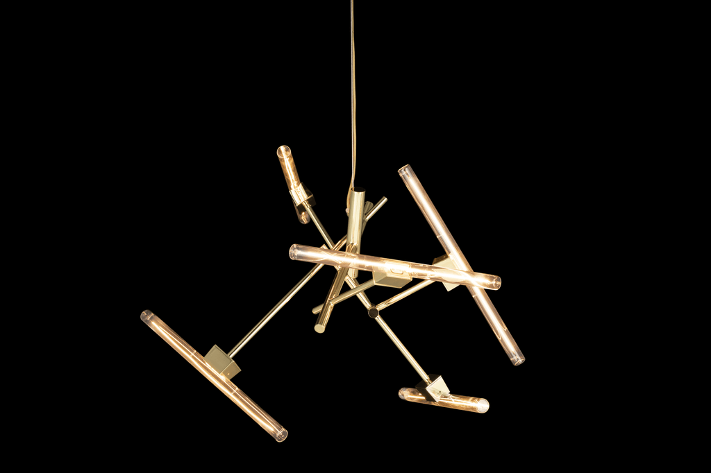 Linea Element modern gold-finish chandelier with multiple linear light tubes for stylish lighting