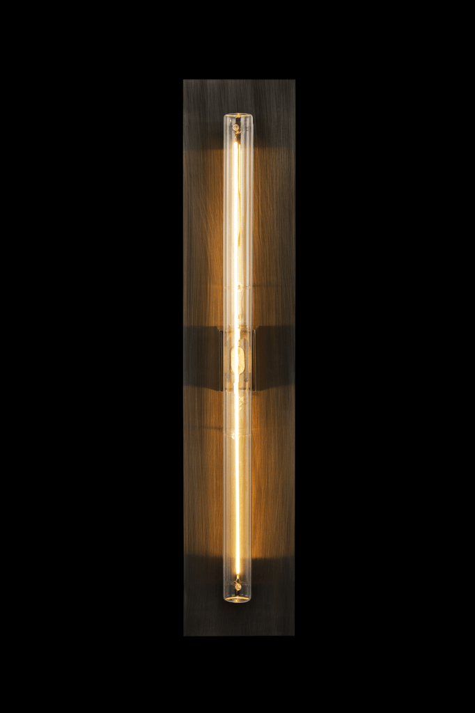 Linea Wall Lamp wall sconce with rectangular design and long cylindrical light bulb