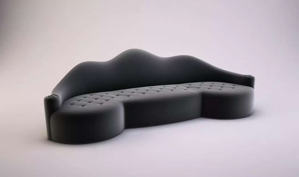 Dark gray Lola Sofa with tufted modern upholstery material and curvy design