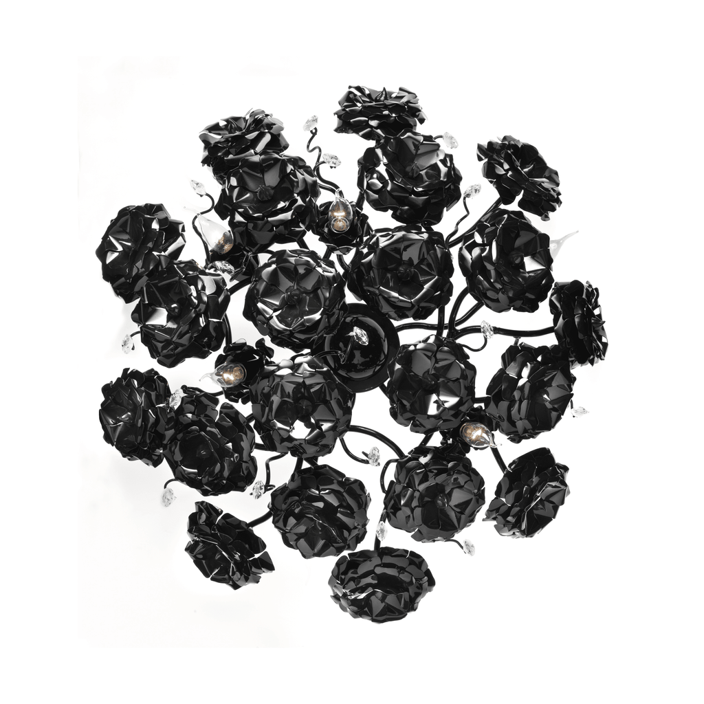 Black floral chandelier with crystal accents, elegant ceiling lamp for stylish interiors