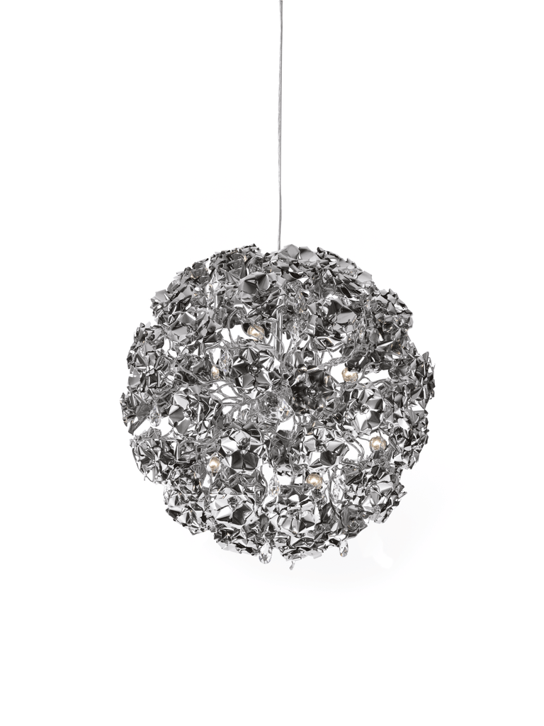 Love You Love You Not Hanging Lamp with spherical metallic crumpled pendant light