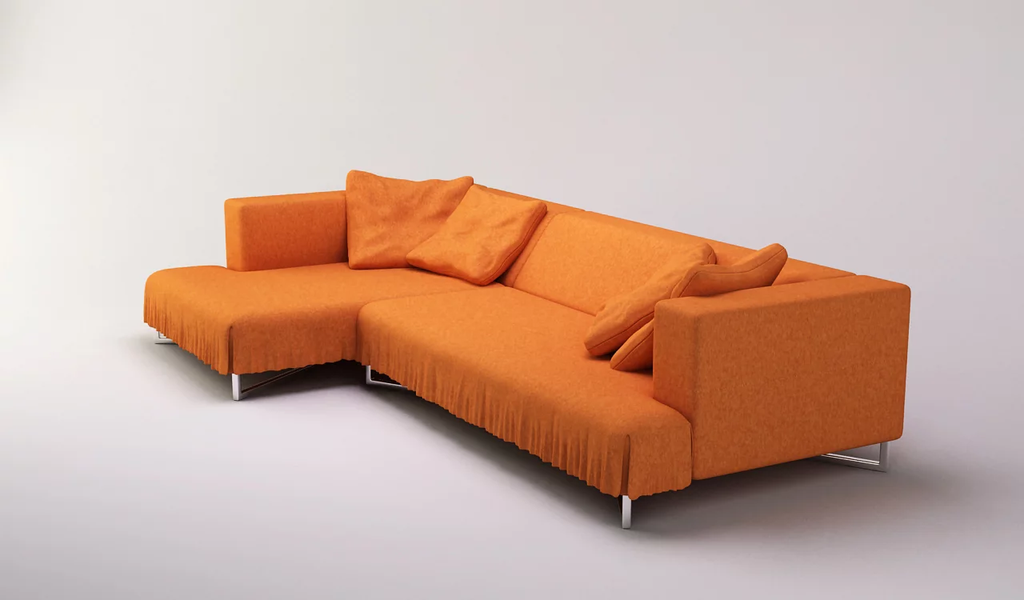 Orange sectional sofa with cushions and metal legs showcasing the Lush Modern Sofa design