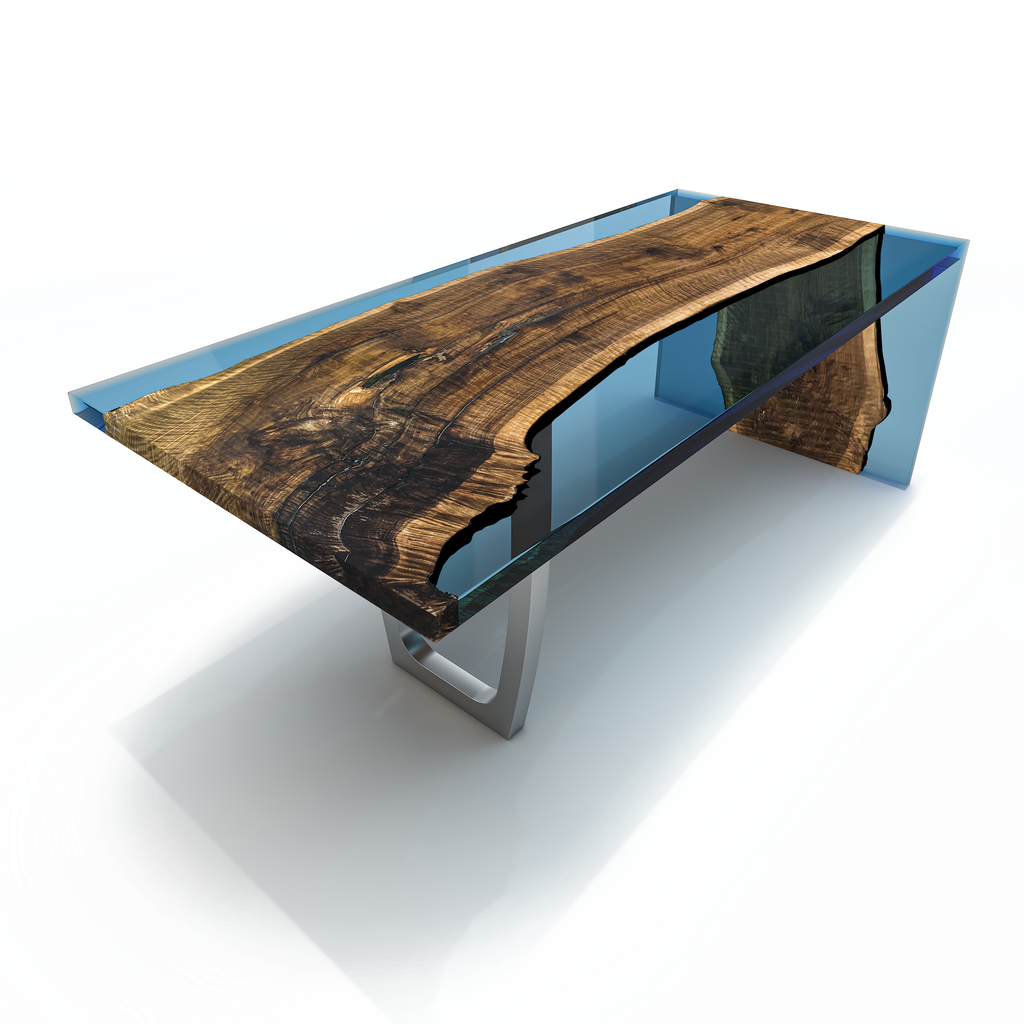 Blue Feronia Semi-Waterfall Walnut Wood Dining Table - ARDITI