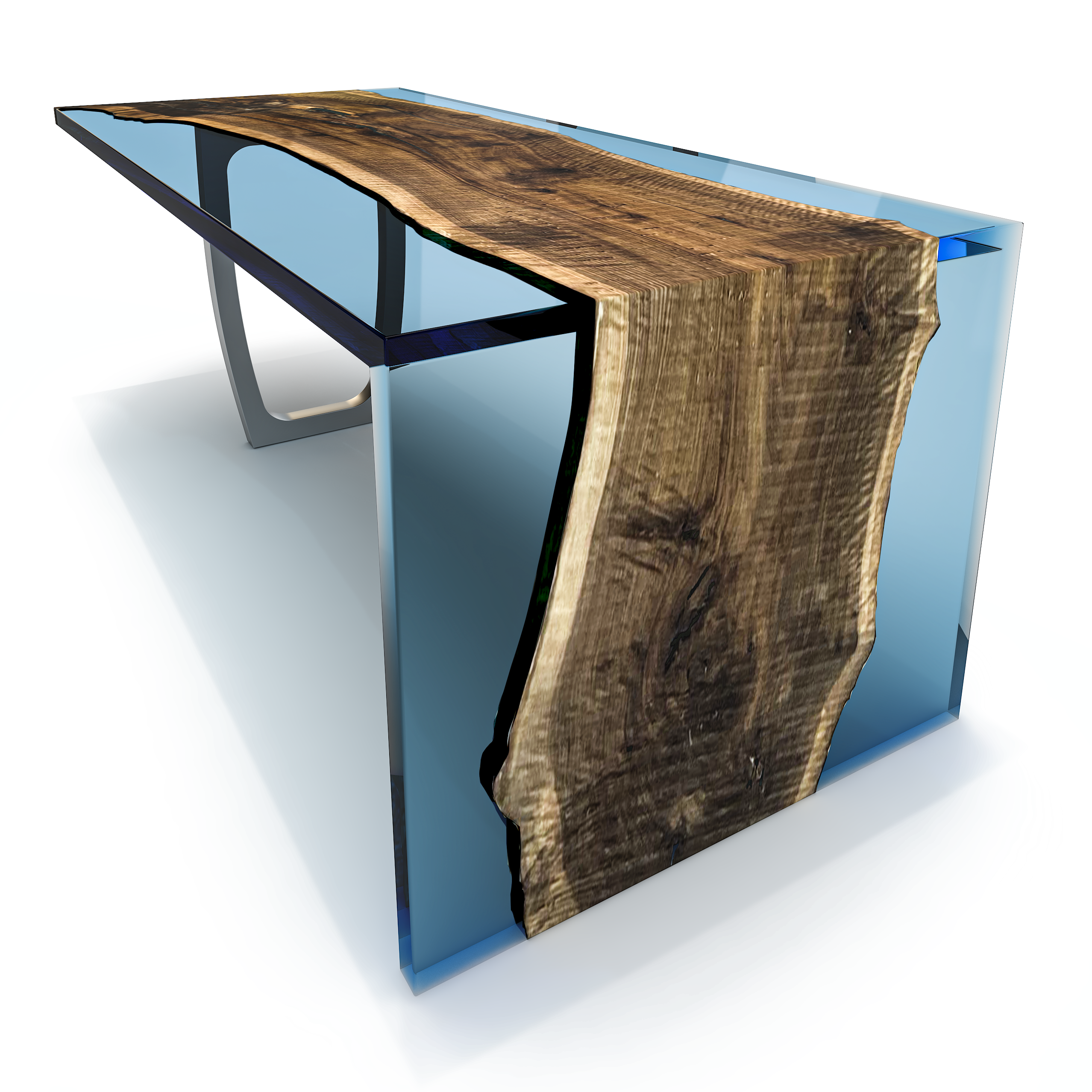 Blue Feronia Semi-Waterfall Walnut Wood Dining Table