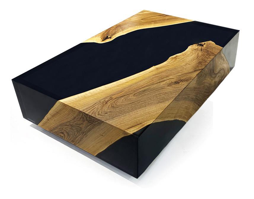 Black Monoblock Walnut Wood River Rectangular Coffee Table - ARDITI