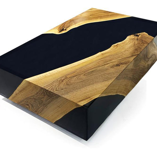 Black Monoblock Walnut Wood River Rectangular Coffee Table