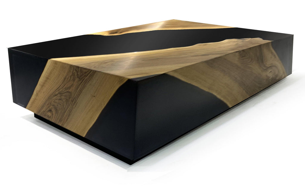 Black Monoblock Walnut Wood River Rectangular Coffee Table - ARDITI