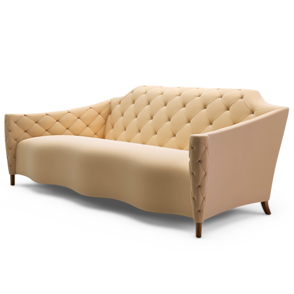 Mont Claire Sofa: beige tufted curved sofa with wooden legs for stylish comfort