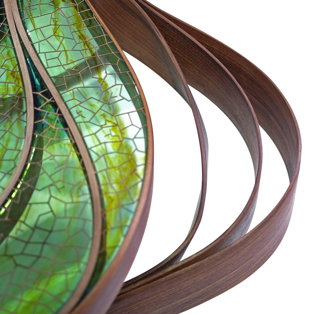 Decorative glass and wood panel with organic vein pattern on Natural Ivy Coffee Table