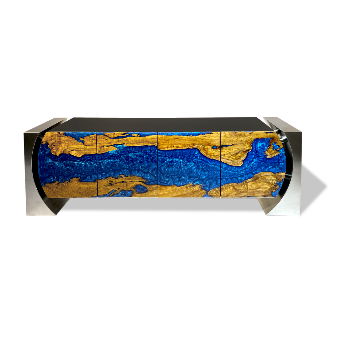 Olive Wood Pearlescent Blue Silver Loire Credenza - ARDITI COLLECTION®