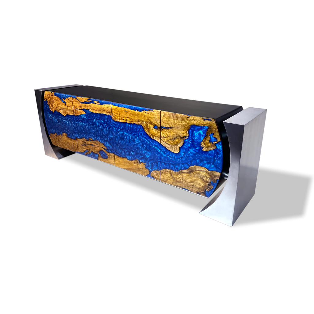Olive Wood Pearlescent Blue Silver Loire Credenza - ARDITI COLLECTION®