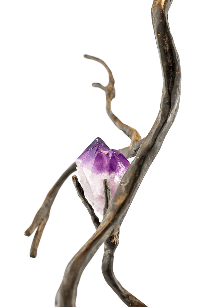 Natural amethyst crystal with vibrant purple tip in Orpheus Amethyst Hanging Lamp
