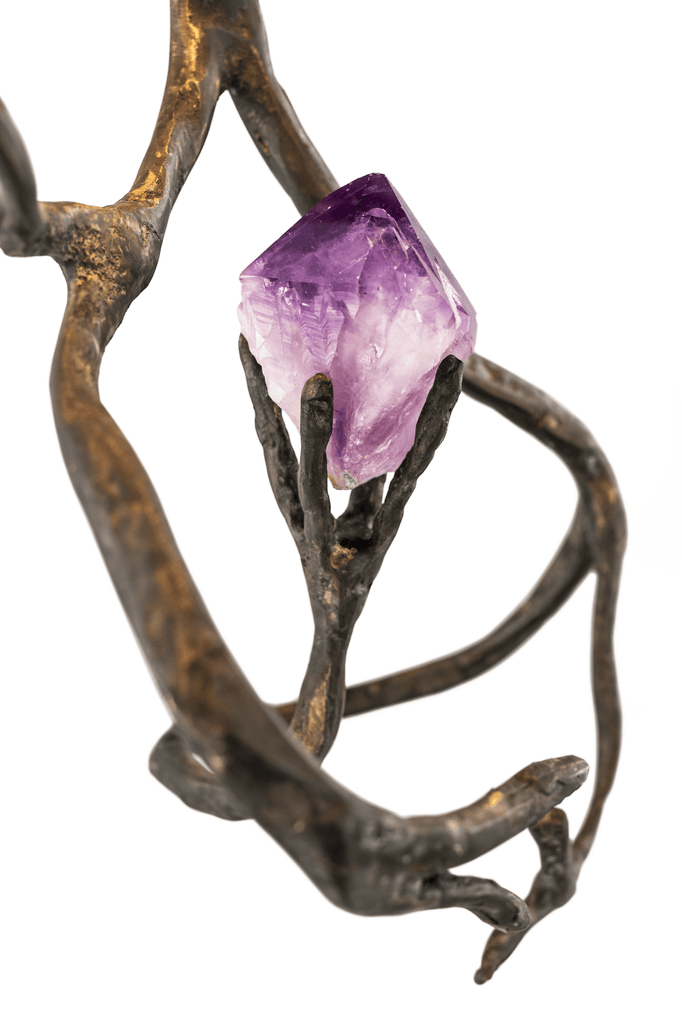 Bronze sculpture with amethyst crystal for Orpheus Amethyst Hanging Lamp decor