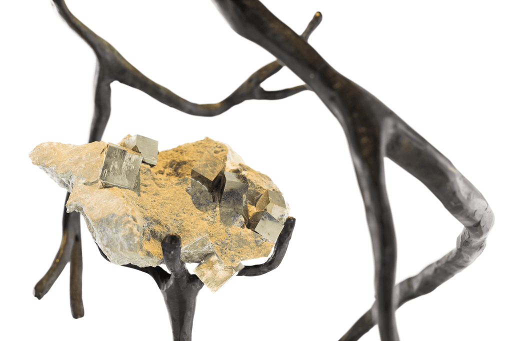 Orpheus Pyrite Hanging Lamp with mineral specimen featuring pyrite crystals on a matrix