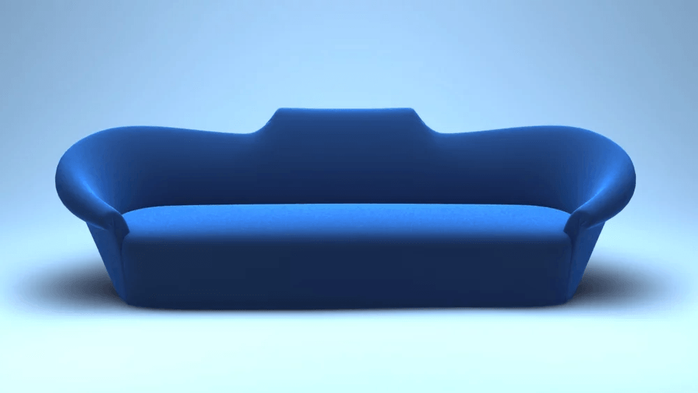 Palermo Sofa sleek modern solid blue sofa with curved armrests and raised center back