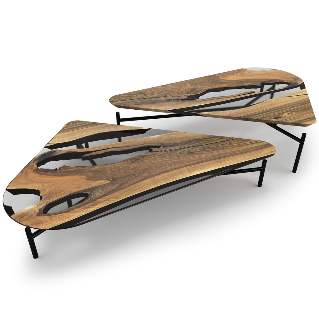 philyra walnut wood coffee table set, walnut wood coffee table, resin coffee table, black coffee table, modern coffee table, contemporary coffee table, stylish coffee table, luxury coffee table