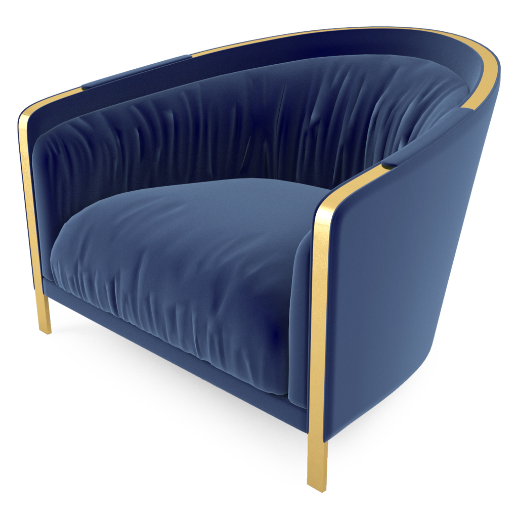 Porto Chair luxurious royal blue velvet armchair with polished gold trim and legs