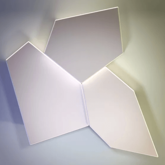 Modular hexagonal wall lights with backlighting on Quarry Cocktail Table for modern decor