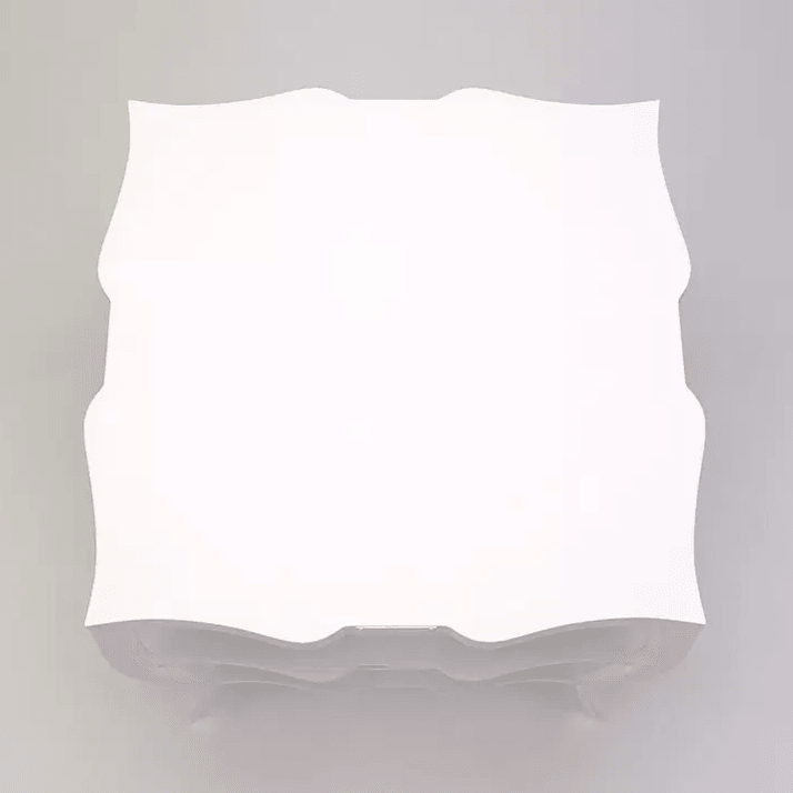 White ornate Saint Ann Center table with carved details and curved edges