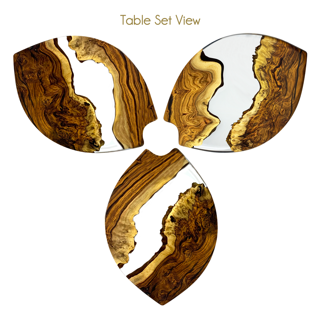 Serrate Leaf Side Table set featuring wooden and resin pieces for luxury furniture and high-end interior design