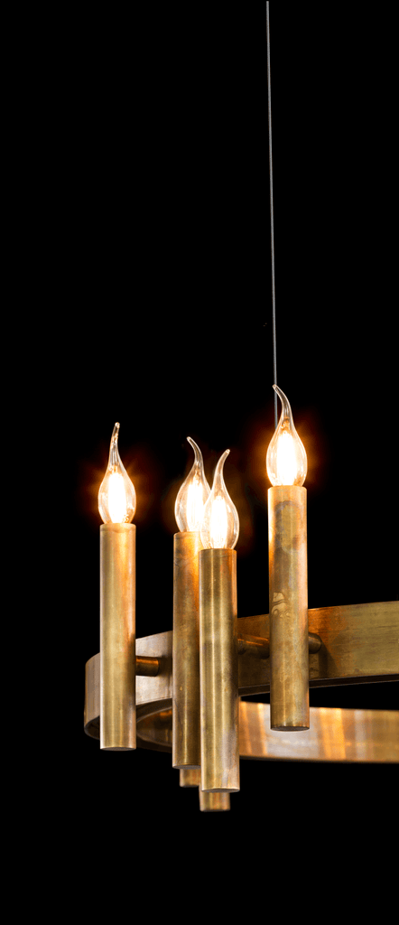 Brass chandelier with candle-shaped lights from Shiro Suspension Ring Lamp collection
