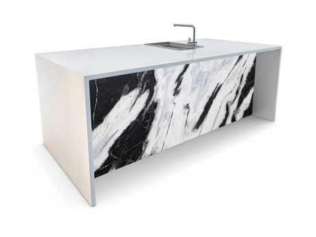 Black Horse Marble Waterfall Kitchen Island