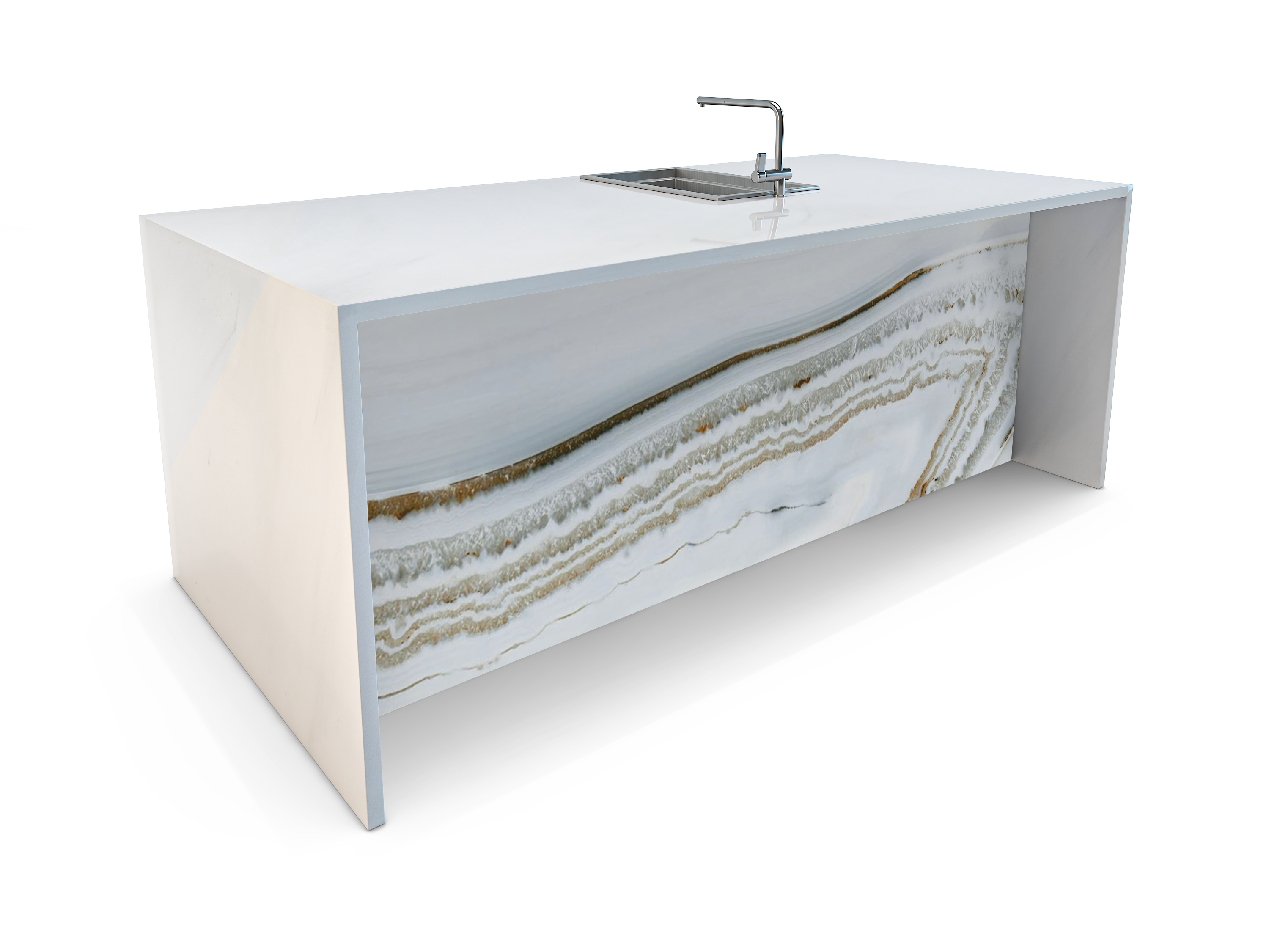 River Sky Porcelain Waterfall Kitchen Island