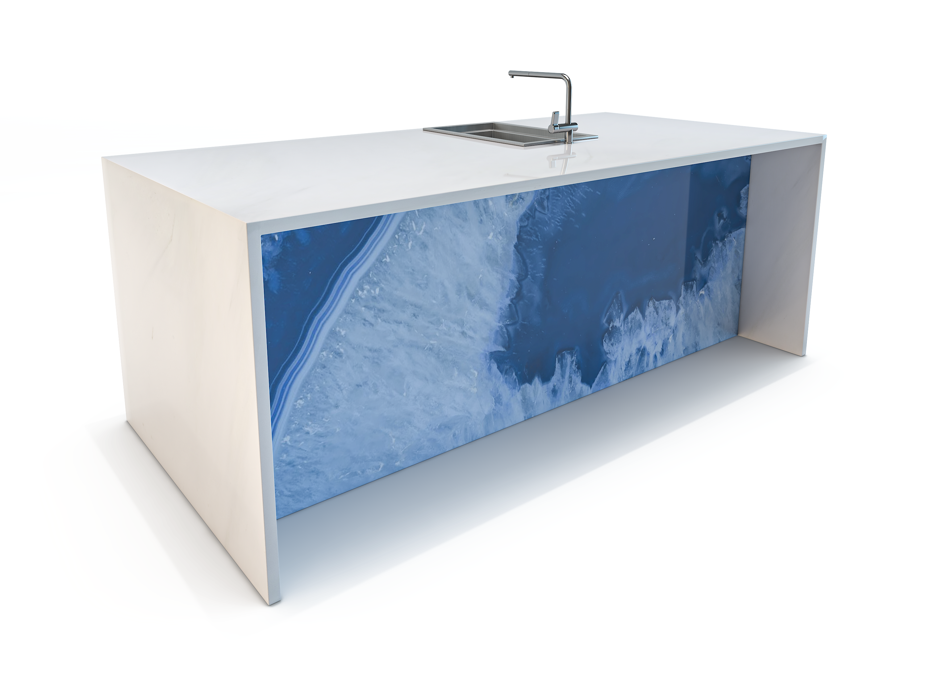 Ice Blue Porcelain Waterfall Kitchen Island