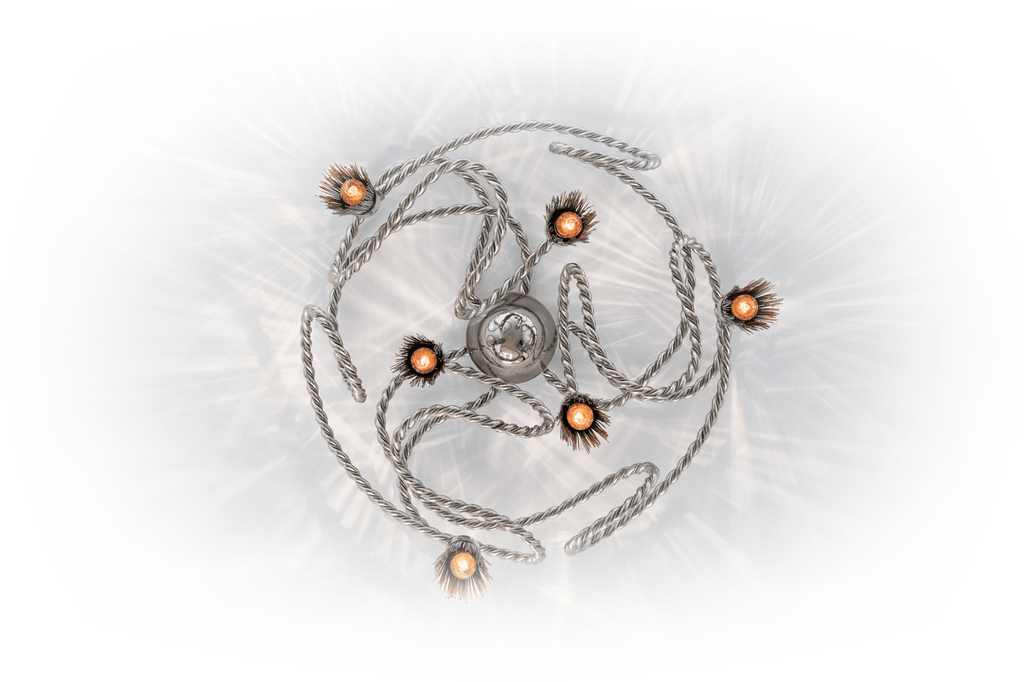 Modern Sultans Of Swing Ceiling Lamp with twisted metal frame and warm-toned lights