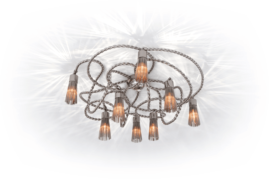 Modern Swing Ceiling Lamp with multiple exposed bulbs and tangled metallic rope design