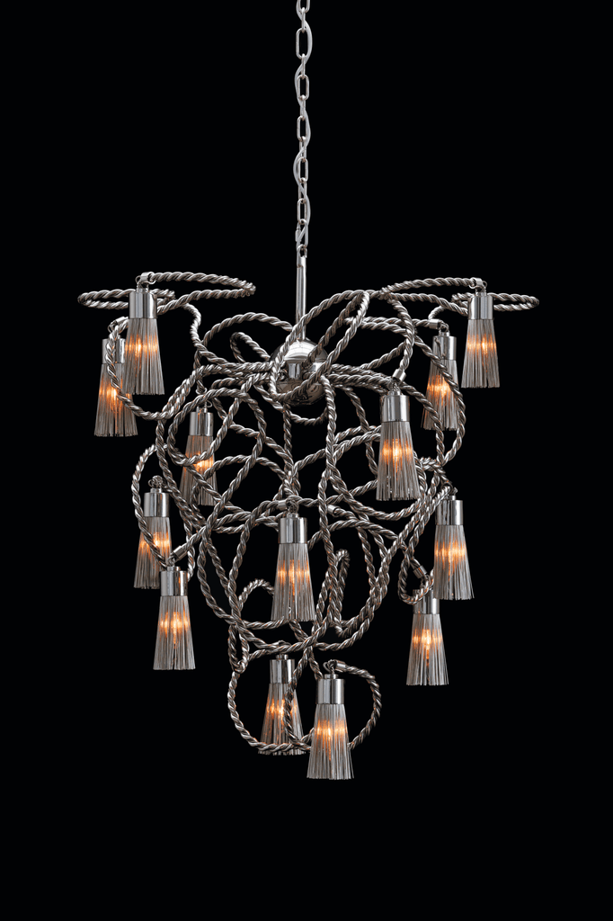 Modern swing chandelier conical with tangled rope frame and tassel-shaped lights
