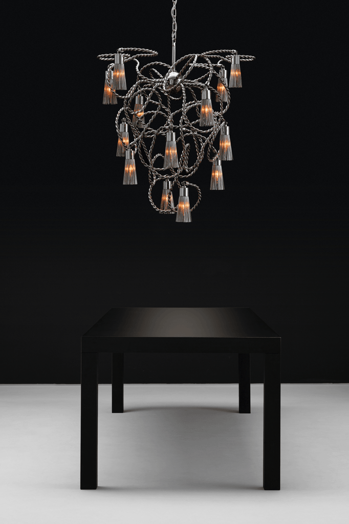 Elegant modern swing chandelier conical with ornate fluted glass lights for stylish decor