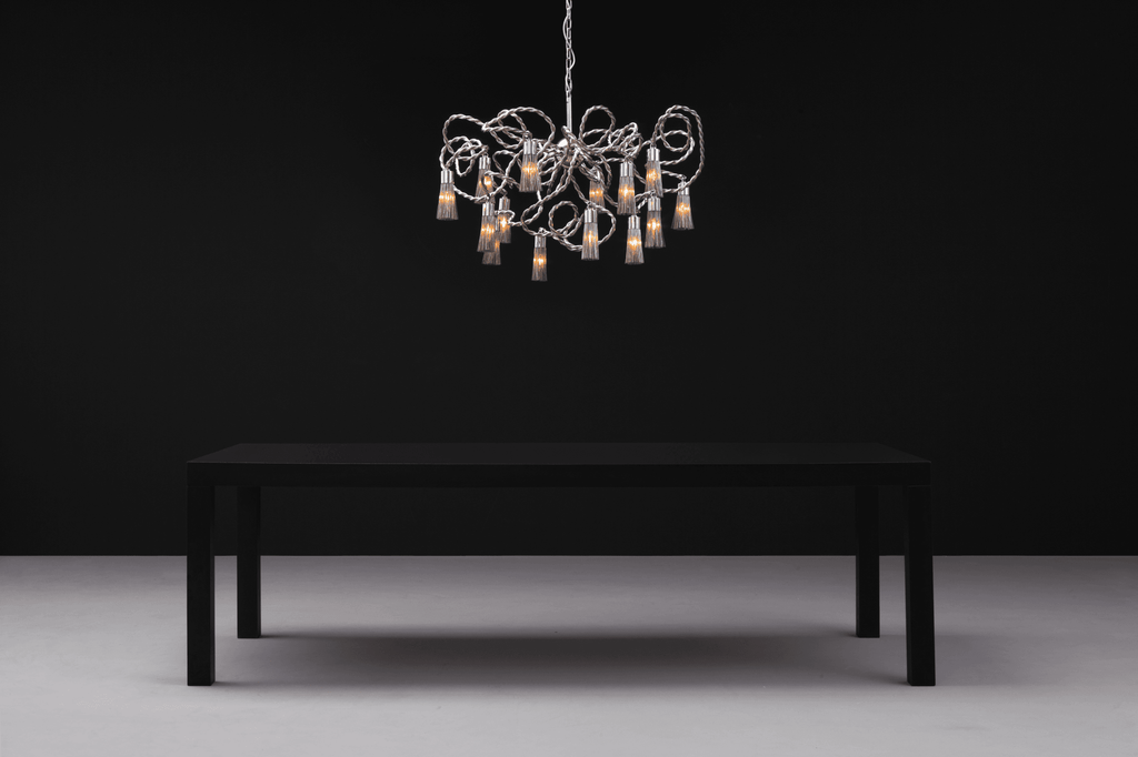 Silver Swing Chandelier Round with Twisted Metal Design for Elegant Lighting