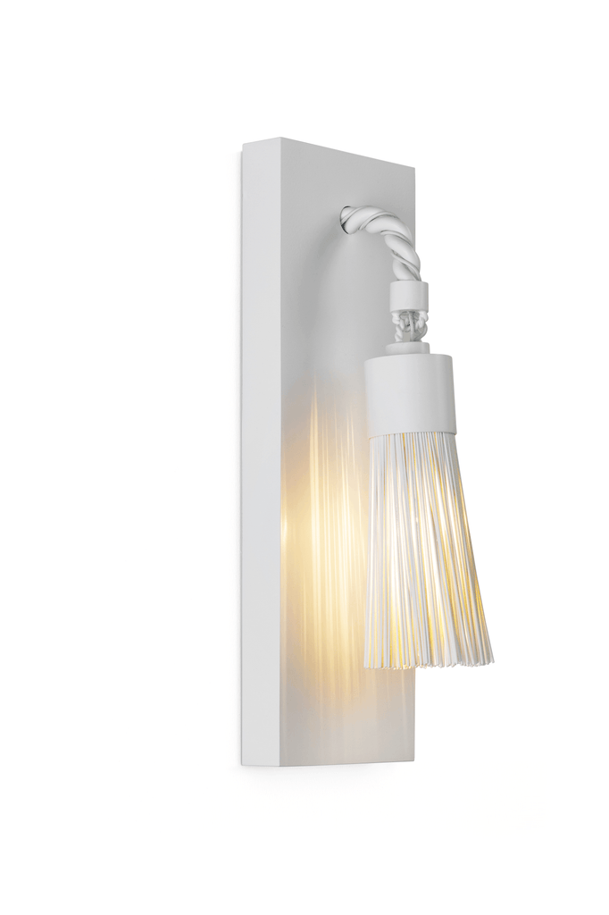 White wall-mounted swing wall lamp with clear fluted glass shade for stylish lighting