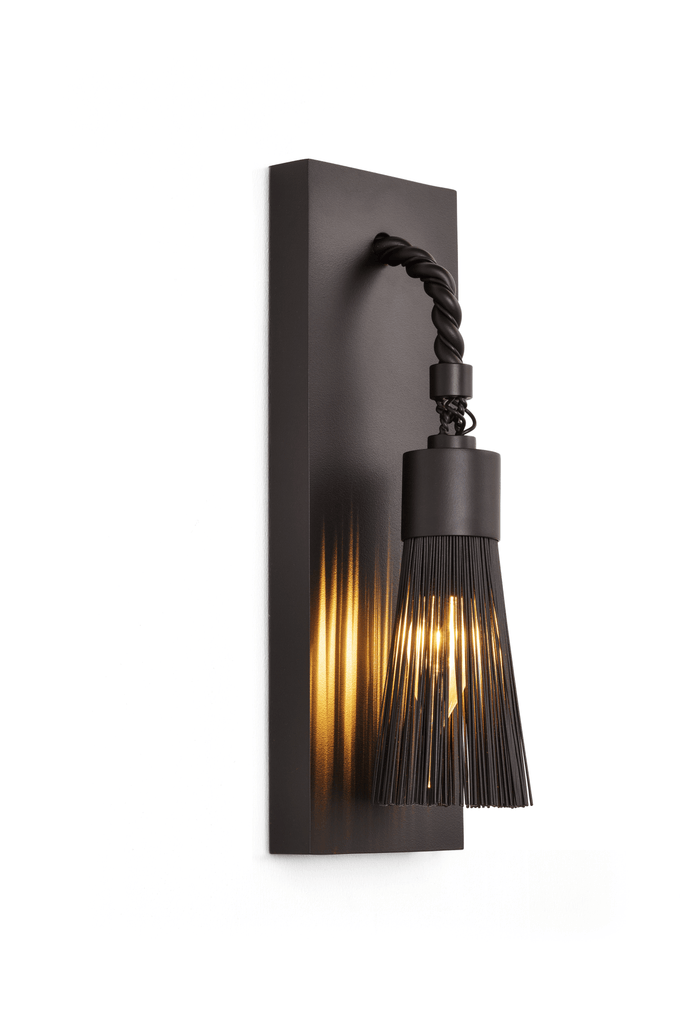 Dark bronze Sultans Of Swing Wall Lamp with twisted arm and tassel shade