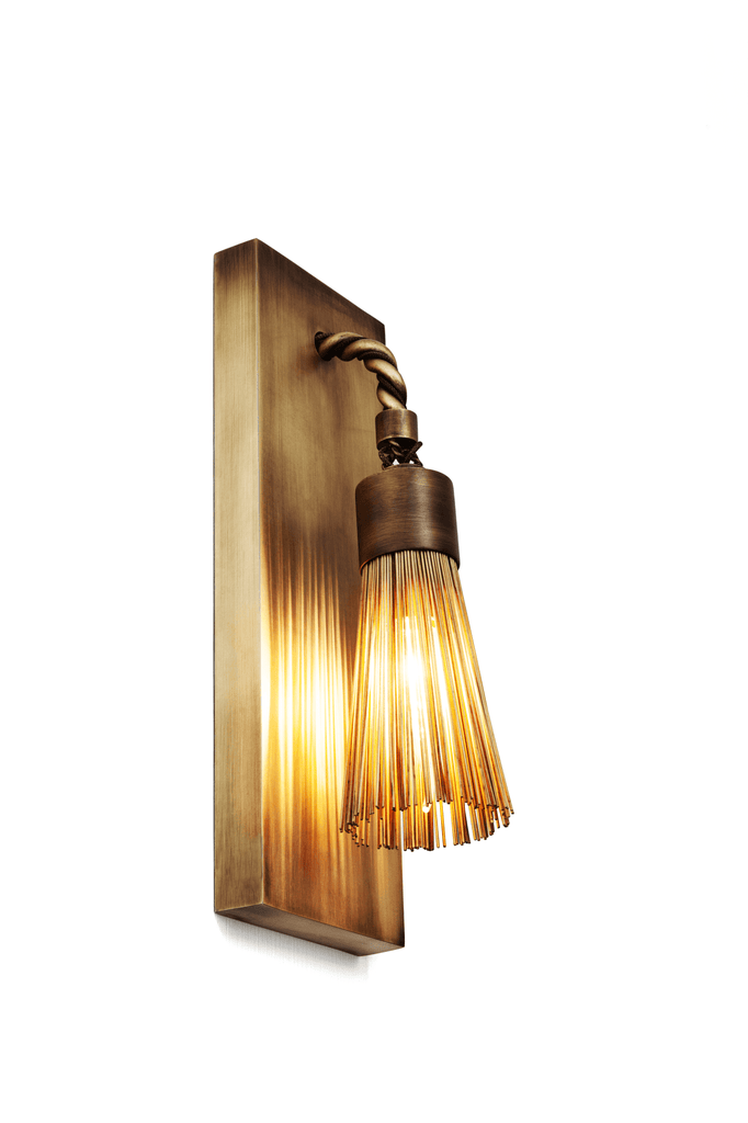 Antique brass swing wall lamp with twisted arm and fringed glass shade for Sultans Of Swing Wall Lamp