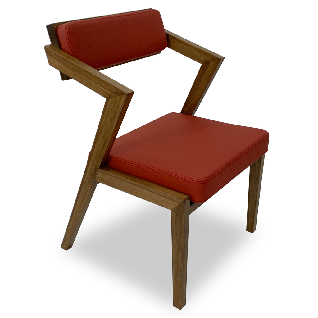 Vernazza Dining Chair with wooden zig-zag arms and red upholstered seat and backrest